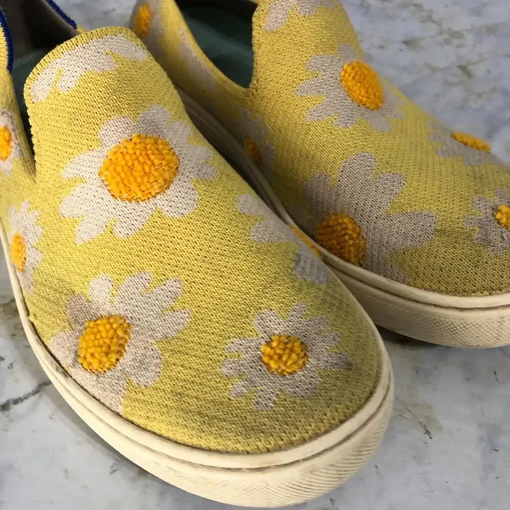 Rothy's The Sneaker Youth Girls Size 4 Shoes Yellow Ivory Orange Floral Low Top - Picture 14 of 15